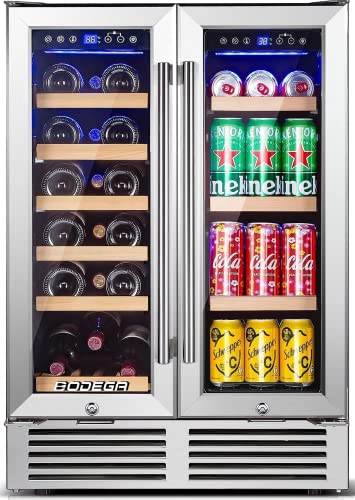 BODEGA Wine and Beverage Refrigerator, 24 Inch Dual Zone Wine Cooler, with Smart APP Control and 2 Safety Locks,Soft LED Light Hold 19 Bottles and 57 Cans, Built-In or Freestanding