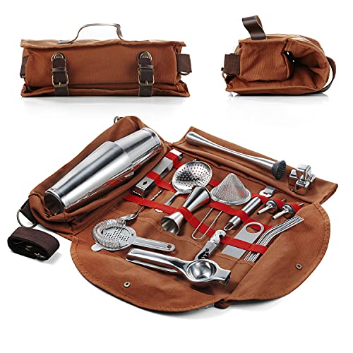 Hyoank Travel Bartender Kit Bag | Professional 24-Pieces Complete Cocktail Set with Stylish Portable Travel kit Bag | Travel Bar Set for Home Cocktail Making, Work, Parties, Camping