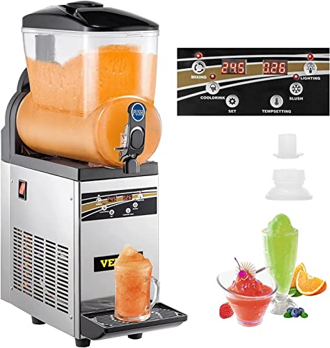VEVOR Commercial Slushy Machine, 15Lx1 Tank Commercial Margarita Machine, 500W Stainless Steel Smoothie Frozen Drink Maker, Slushie Machine for Supermarkets Cafes Restaurants Bars Home Use