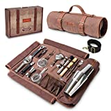 Barillio Bartender Bag Travel Bartender Kit Bag with Bar Tools | Professional 17-Piece Bar Tool Set with Portable Waxed Canvas Bag Including Shoulder Strap for Easy Carry | Travel Cocktail Set