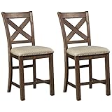 Signature Design by Ashley Moriville Rustic Farmhouse 24.5" Upholstered Barstool, 2 Count, Beige & Brown
