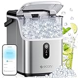 ecozy Smart Nugget Ice Maker Countertop, Pebble Ice Maker with 35lbs/24H Soft Chewable Ice, Self-Cleaning Ice Machine with Voice Control for Home Kitchen Party Bar Office, Stainless Steel