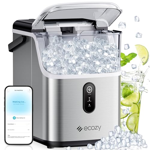 ecozy Smart Nugget Ice Maker Countertop, Pebble Ice Maker with 35lbs/24H Soft Chewable Ice, Self-Cleaning Ice Machine with Voice Control for Home Kitchen Party Bar Office, Stainless Steel