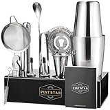 Plat Star Mixology Bartender Kit | Home Bar Set Cocktail Shakers Bartending Kit | Bar Tools Boston Shaker Set with Black Stand | Professional Cocktail Mixing Set Mixologist Barware Stainless Steel