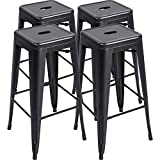 Furmax 30 Inches Metal Bar Stools Bar Height High Backless Stools Indoor Outdoor Stackable Kitchen Stools Set of 4 (Black)
