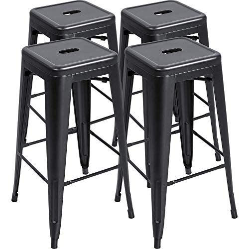 Furmax 30 Inches Metal Bar Stools Bar Height High Backless Stools Indoor Outdoor Stackable Kitchen Stools Set of 4 (Black)