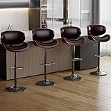 YaFiti Bar Stools Set of 4, Modern Pu Leather Swivel Adjustable Bar Stool Counter Height Stool Set, Bar Chair with Back and Footrest for Kitchen, Dining Room, Brown