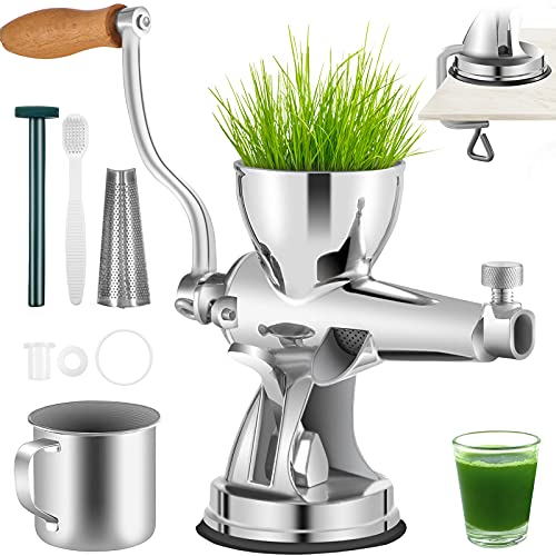 VEVOR Manual Wheatgrass Juicer Stainless Steel Hand Crank Wheatgrass Juicer Hand Wheatgrass Grinder with Suction Cup Base & Table-top Clamp Manual Juicer Extractor for Ginger Celery Apple Grape, etc.