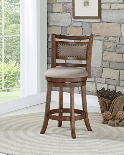New Classic Furniture Aberdeen Counter Swivel Bar Stool with Open Back and Fabric Upholstered Seat & Back Rest, 24-Inch, Brown