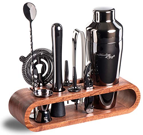 Mixology Bartender Kit: 10-Piece Bar Tool Set with Mahogany Stand | Perfect Home Bartending Kit and Martini Cocktail Shaker Set for a Perfect Drink Mixing Experience | Housewarming Gift (Gun-Metal)