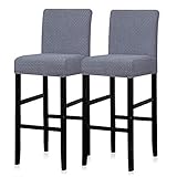 Lellen 2PCS Reusable Pub Counter Stool Chair Covers Slipcover，Stretch Removable Dining Room Chair Covers Bar Stool Covers with Backs Barstool Cover Slipcovers Bar Stool Chair Covers (Gray Blue)