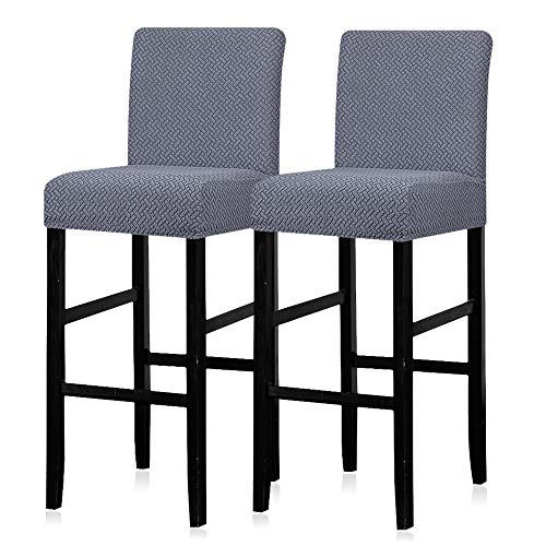 Lellen 2PCS Reusable Pub Counter Stool Chair Covers Slipcover，Stretch Removable Dining Room Chair Covers Bar Stool Covers with Backs Barstool Cover Slipcovers Bar Stool Chair Covers (Gray Blue)