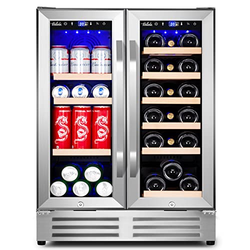 Velieta Wine and Beverage Refrigerator, 24 Inch Dual Zone Fridge with Glass Door, Built-In Cooler with Powerful and Quite Cool System/18 Bottles and 88 Cans Capacity Bverage Cooler