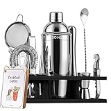 SOING 11-Piece Mixology Bartender Kit with Stand,Bar Kit Cocktail Shaker Set with All Essential Accessories:Martini Shaker,Spoon,Muddler,Strainer,Jigger,Tongs,Liquor Pourers