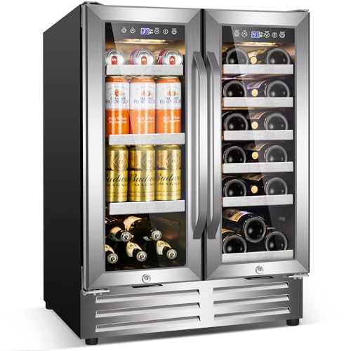 Velivi 24 Inch Beverage Refrigerator Undercounter, Dual Zone Wine and Beverage Cooler, Large Capacity for Beer Wine Drink with Built-In Warm Light, Ideal for Home Kitchen Bar Office