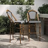 BizChair Bordeaux Commercial Grade French Bistro Bar Height Stool, Stackable Indoor/Outdoor Dining Stool, 30" High, Black/White and Natural Finish