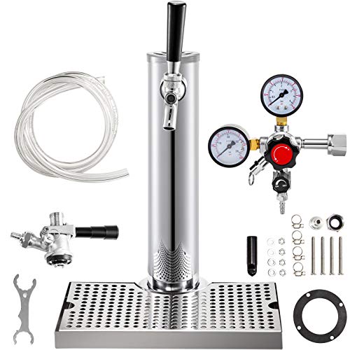 VEVOR Kegerator Tower Kit, Single Tap Beer Conversion Kit, No Tank Keg Conversion Kit, Stainless Steel Keg Tower, Deluxe Kegarator Beer Conversion With Dual Gauge Regulator & D-System Keg Coupler