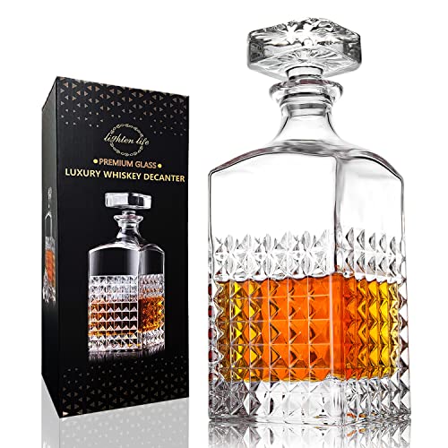 LIGHTEN LIFE Whiskey Decanter,34 oz Liquor Decanter with Stopper in Gift Box,Premium Bourbon Decanter,Crystal Scotch Decanter for Whiskey,Bourbon,Scotch