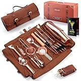 Travel Bartender Kit Bag, 17-Piece Bar Tool Set Professional Cocktail Bar Set Portable Waxed Canavs Bar Kit Bag with Shoulder Strap for Bar Bartending, Parties, Camping Trips