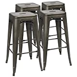 Furmax 30 Inches Metal Bar Stools Bar Height High Backless Stools Indoor Outdoor Stackable Kitchen Stools Set of 4 (Gun)