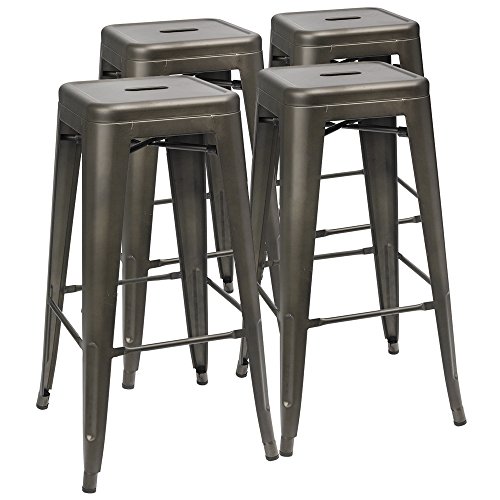 Furmax 30 Inches Metal Bar Stools Bar Height High Backless Stools Indoor Outdoor Stackable Kitchen Stools Set of 4 (Gun)