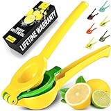 Zulay Kitchen Metal 2-in-1 Lemon Squeezer - Sturdy Max Extraction Hand Juicer Lemon Squeezer Gets Every Last Drop - Easy to Clean Manual Citrus Juicer - Easy-Use Lemon Juicer Squeezer - Yellow/Green