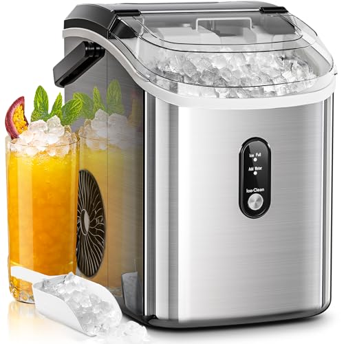 AGLUCKY Nugget Ice Makers Countertop,Portable Pebble Ice Maker Machine with Soft Chewable Ice,35Lbs/24H,One-Click Operation,Self-Cleaning,Crushed Ice Maker for Home/Kitchen(Stainless Steels Silver)
