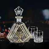 Hand-painted Gold Decanter Set for Men - Whiskey Decanter, Wine Aerator, and 2 Glasses,Bourbon Gifts, Liquor Bottles, and Tequila Decanter,birthday gifts ideas for him,husband and boyfriend,dad gift