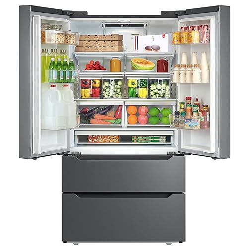 SMETA Refrigerator French Door with Ice Maker, 36'' Frost-free Counter Depth Stainless Steel Refrigerators Double Door Fridges Full Size Bottom Freezer 22.5 Cu.Ft Kitchen Fridge, neveras para cocina