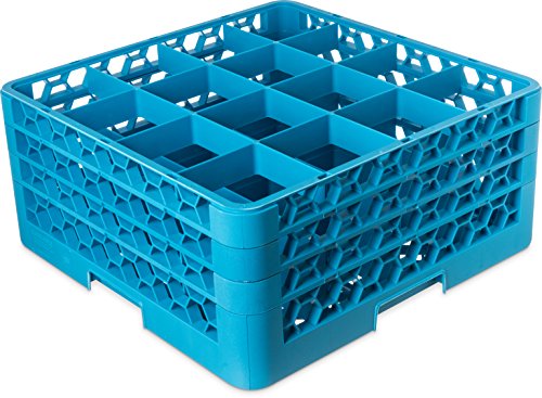 Carlisle FoodService Products Opticlean Glass Rack 16 Compartments with 3 Extenders for Kitchens and Restaurants, Plastic, 19.875 x 19.875 x 8.5 Inches, Carlisle Blue