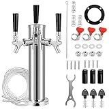 MRbrew Triple Tap Draft Beer Tower Dispenser Kegerator Dual Faucet Beer Tower, Support Countertop and Kegerator Installation, Stainless Steel 3'' Brewing Tower Beer Faucet Dispenser Kit for Homebrew